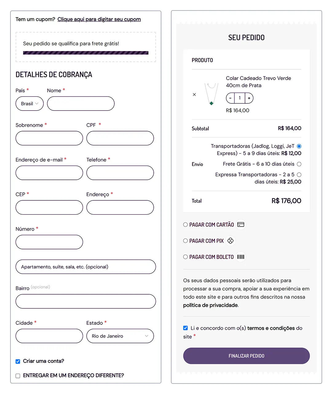 Checkout Page - Mobile